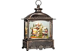Blansong Christmas Snow Globe Lantern Christmas Decorations for Home with Timer, USB and Battery Powered 10.2 inch (Christmas Village)