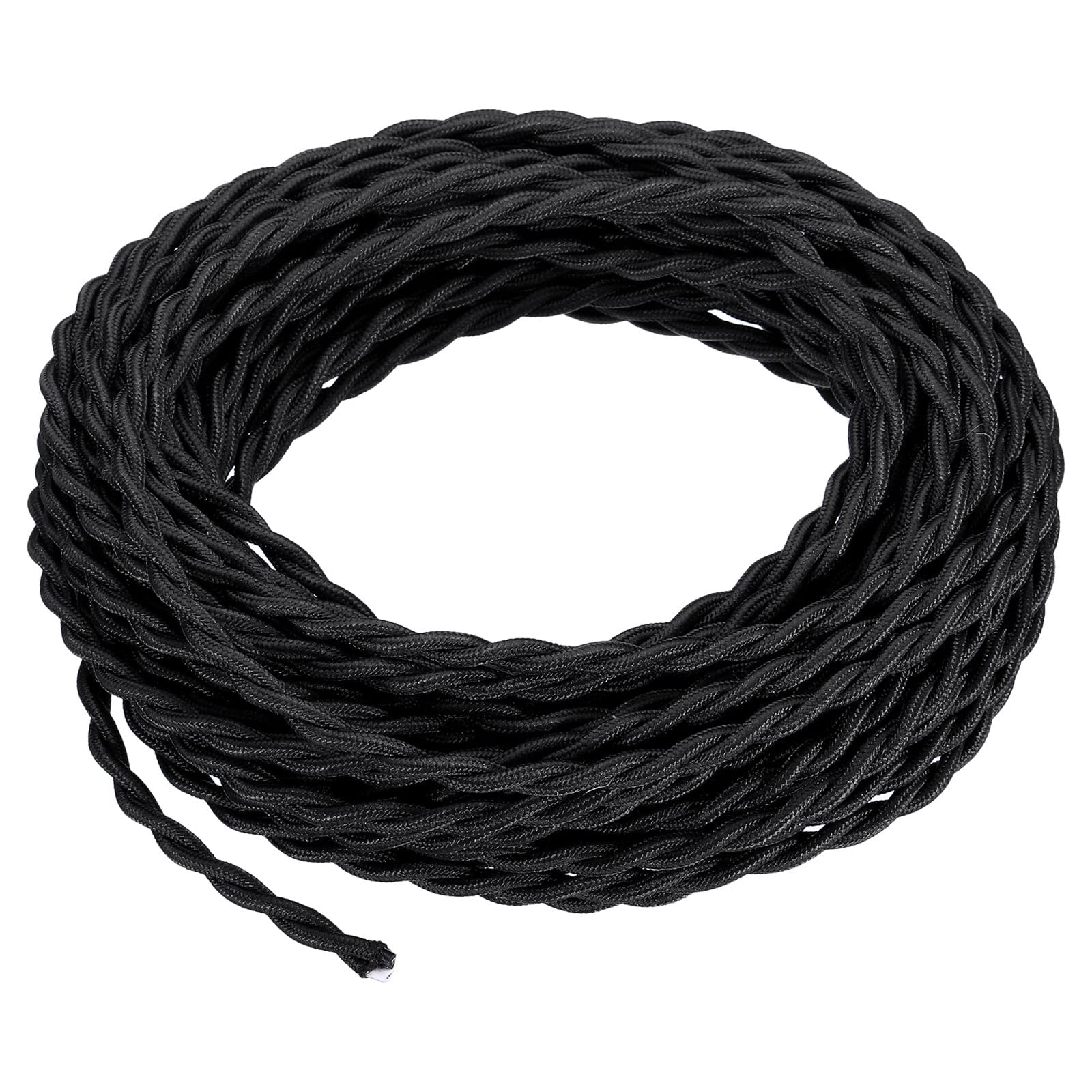 PATIKIL 50 Ft Twisted Cloth Covered Wire, Black UL Listed 18AWG 2-Conductor Vintage Lamp Cable for Pendant Light Bulb Industrial DIY Project, Black