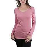 ToBeInStyle Women's Cotton-Blend Crew-Neck Staple Top with Long Sleeves