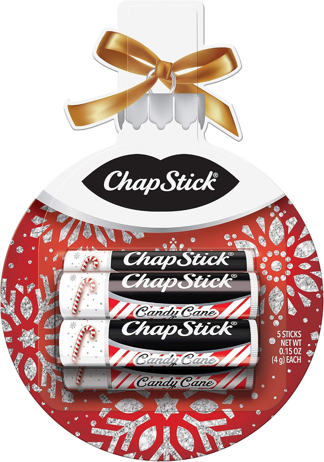 Chapstick (Candy Cane, 0.15 Ounce, 5 Sticks), Lip Care, Moisturizer and Therapy, Skin Protectant,Great Gifts for Women