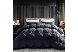 EGYPTIAN COTTON FACTORY STORE Luxurious Goose Down Feather Fiber Comforter Duvet Insert, Exquisite Pinch Pleat Black Design, Oversize Palatial King 120 x 98, Premium Baffle Box 100% Egyptian Cotton, 90 oz Fill Weight