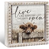 Yousoontic Highland Cow Sign Farmhouse Western Kitchen Restroom Decor Live Like Someone Left The Gate Open Wooden Sign Rustic Highland Cow Gifts Funny Bedroom Decorative Plaque for Home Shelf Table