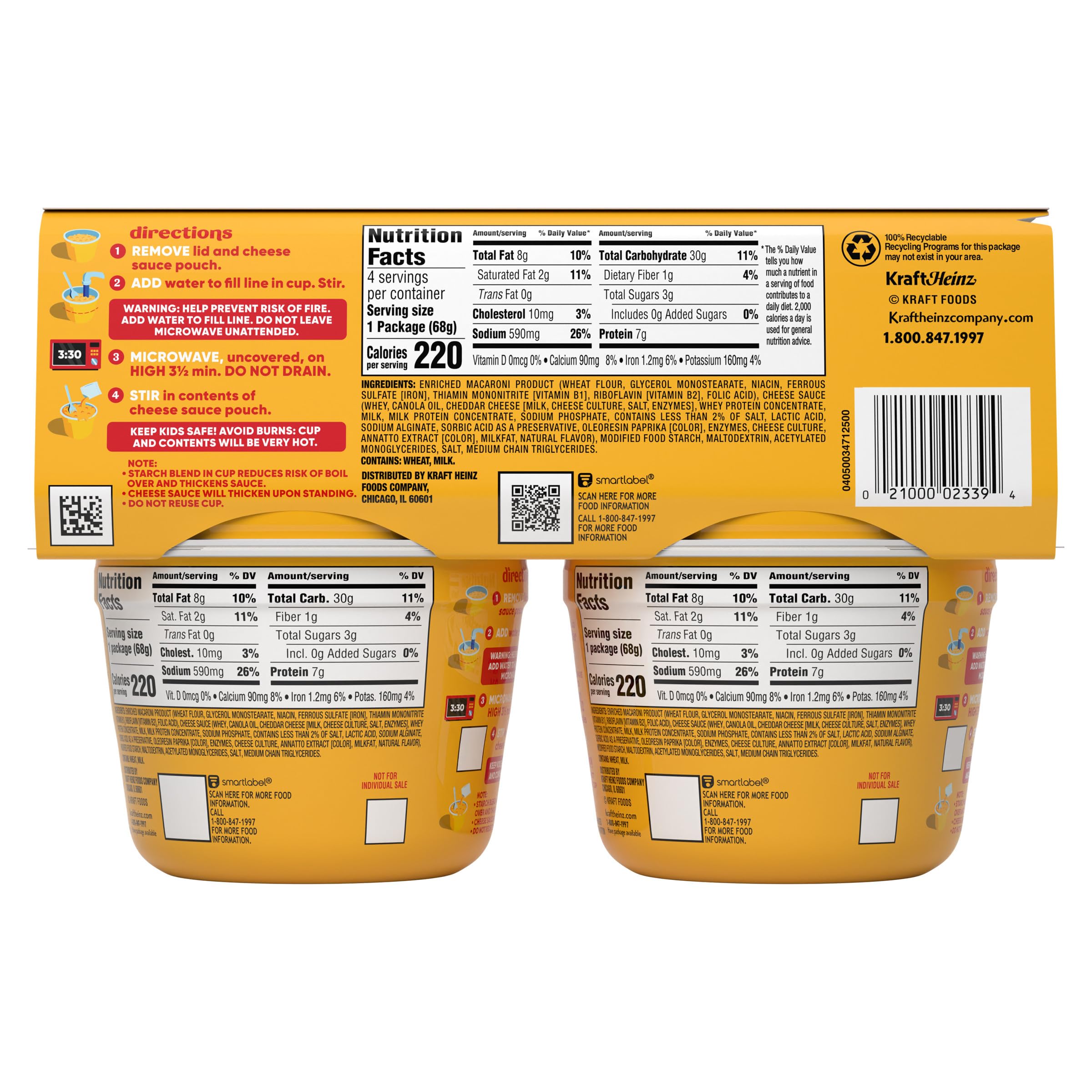 Velveeta Shells & Cheese Original Microwaveable Shell Pasta & Cheese Sauce, 4 ct Pack, 2.39 oz Cups