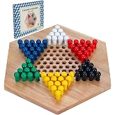 15 inches Chinese Checkers Board Game with 75 Wooden Pegs | Board Game Set | Classic Game Board Set with Elegant Box，Sturdy Wooden Board and Larger Pegs, Gift for Family Friends Kids