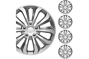 BDK Hubcaps Wheel Covers for Cars Premium Silver and Gunmetal Hubcaps 16" Wheel Rim Cover Replacement Snap On Hubcaps for Toyota Camry Corolla Style Automotive (4-Pack)