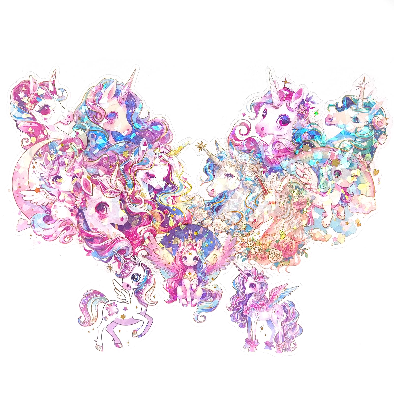 Photo 1 of Ychsring Sparkly Unicorn Stickers - 30 Pcs Clear PET Glitter Cute Kawaii Stickers for Scrapbook, Journal, Junk Journal, Collage - Holographic Transparent for Resin, Craft, Scrapbook Supplies
