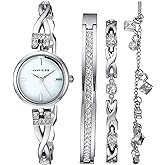Anne Klein Women's Premium Crystal Accented Silver-Tone Watch and Bracelet Set