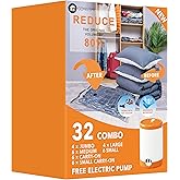 GONGSHI 32 Pack Vacuum Storage Bags with Electric Pump Space Saver Bag for Clothes, Mattress, Blanket, Duvets, Pillows, Comforters,Travel