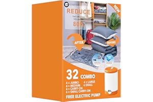 GONGSHI 32 Pack Vacuum Storage Bags with Electric Pump Space Saver Bag for Clothes, Mattress, Blanket, Duvets, Pillows, Comforters,Travel