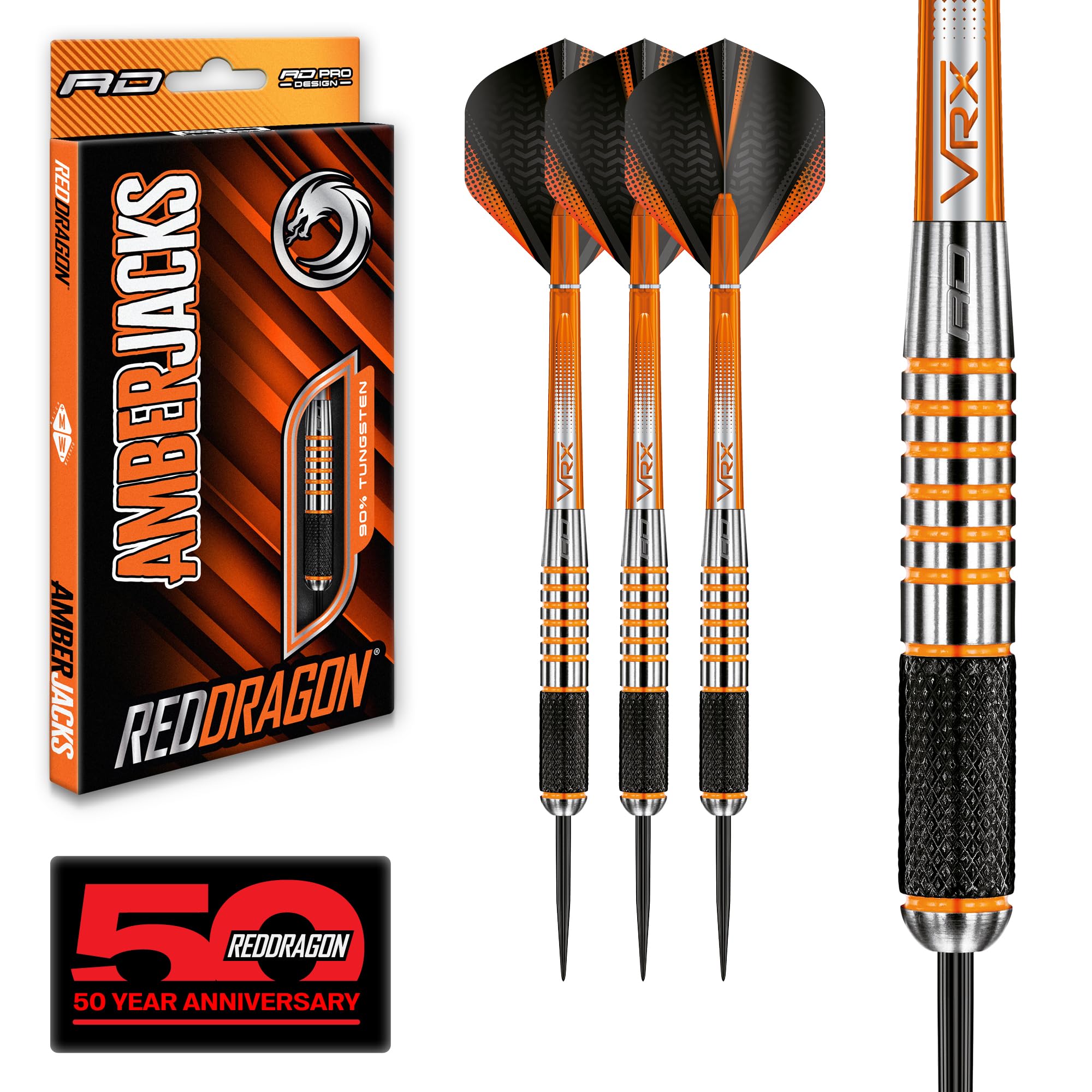 RED DRAGON Darts – Amberjack 9 Series 28g Steel Tip Dart Set with Dart Flights and Dart Shafts (Stems) — image 1