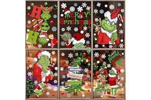 102Pcs Christmas Window Clings Grinch Christmas Decorations Window Stickers Christmas Window Decals Home School Office Christ