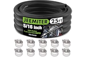 Jeemiter 5/16" Fuel Line Hose Push Lock NBR Rubber SAE 30R7 25FT 300PSI with 10 Clamps for Fuel Systems Engines Tube Hose