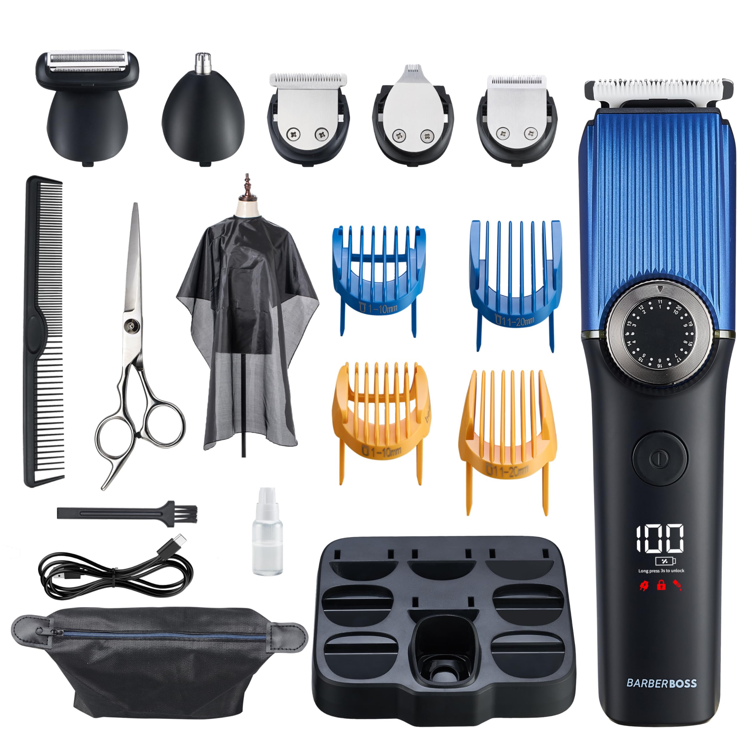Barberboss Men's Beard Trimmer Men, Cordless Hair Clippers Men: Grooming Kits, Waterproof, Nose Hair Groomer Men's, QR-6088