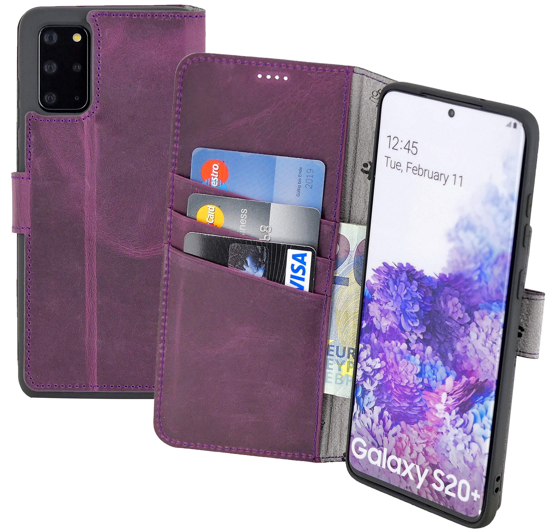 Suncase Book-Style Case Compatible with Samsung Galaxy S20 Plus Leather Case (Slim Fit) Leather Mobile Phone Case Protective Case with 3 Card Slots in Antique Purple