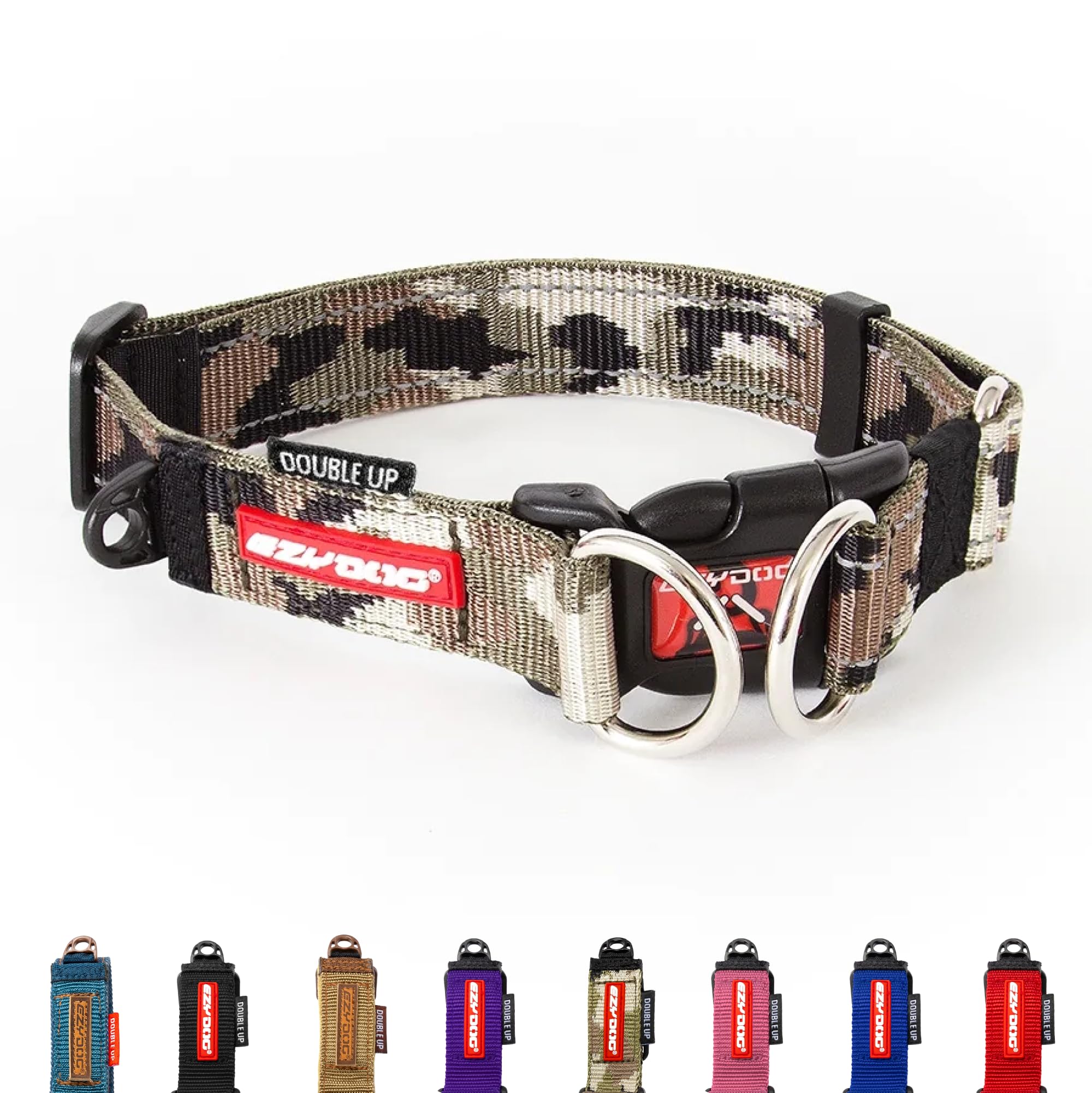 EzyDog Double Up Dog Collar - Reflective X-Large Dog Collar with ID Tag D-Ring, For Small, Medium & Large Dogs - Supreme Comfort with Soft & Strong Nylon Webbing - Camo — image 1