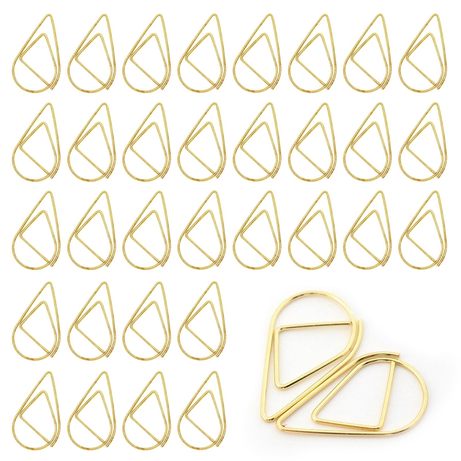 Gold Water Drop Paper Clips, 200 Pcs Paperclips Metal Teardrop Paper Clips Golden Water Drop Shaped Paperclips for Books 25 x 16mm
