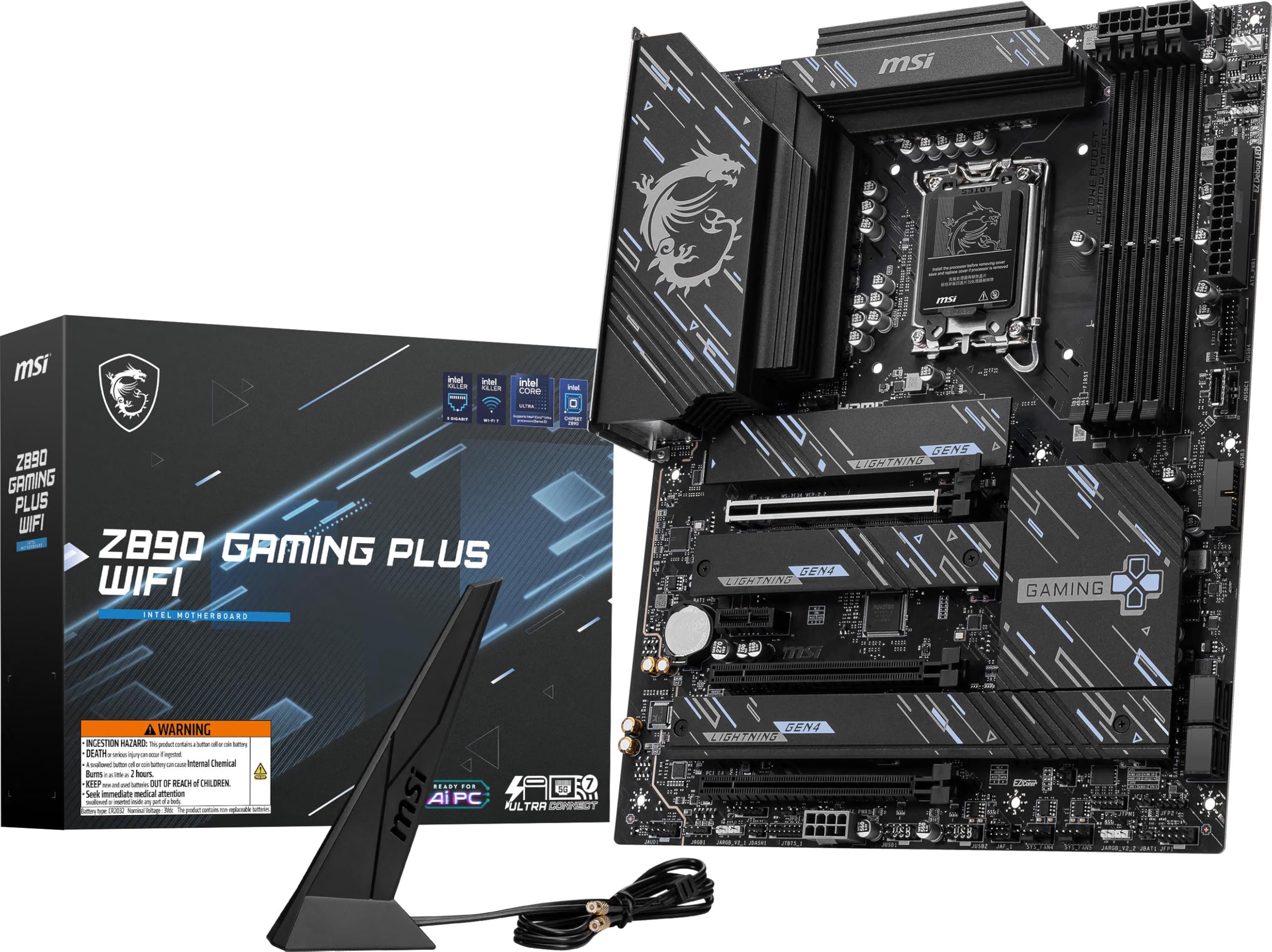 Photo 1 of MSI Z890 Gaming Plus WiFi Gaming Motherboard (Supports Core Ultra Series 2 Intel Processors, LGA 1851, DDR5, PCIe 5.0, M.2, SATA, 5Gbps LAN, USB Type-C, Wi-Fi 7, Bluetooth 5.4, Thunderbolt 4, ATX)
