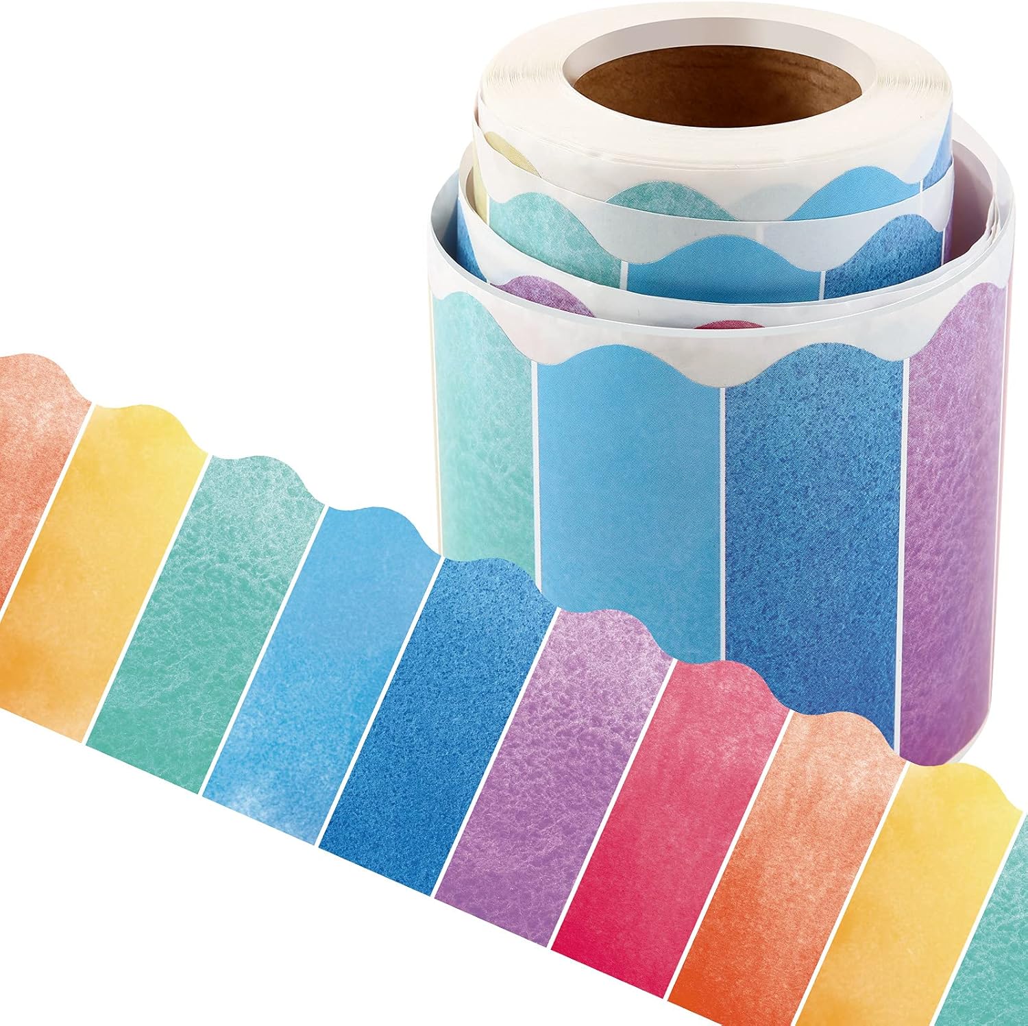 Watercolor Bulletin Board Border Trim Self Adhesive Border Colorful Border Trim Classroom Decorations Back to School Decorations Borders for Bulletin Boards Office Chalkboard Decors, 49.2 Feet