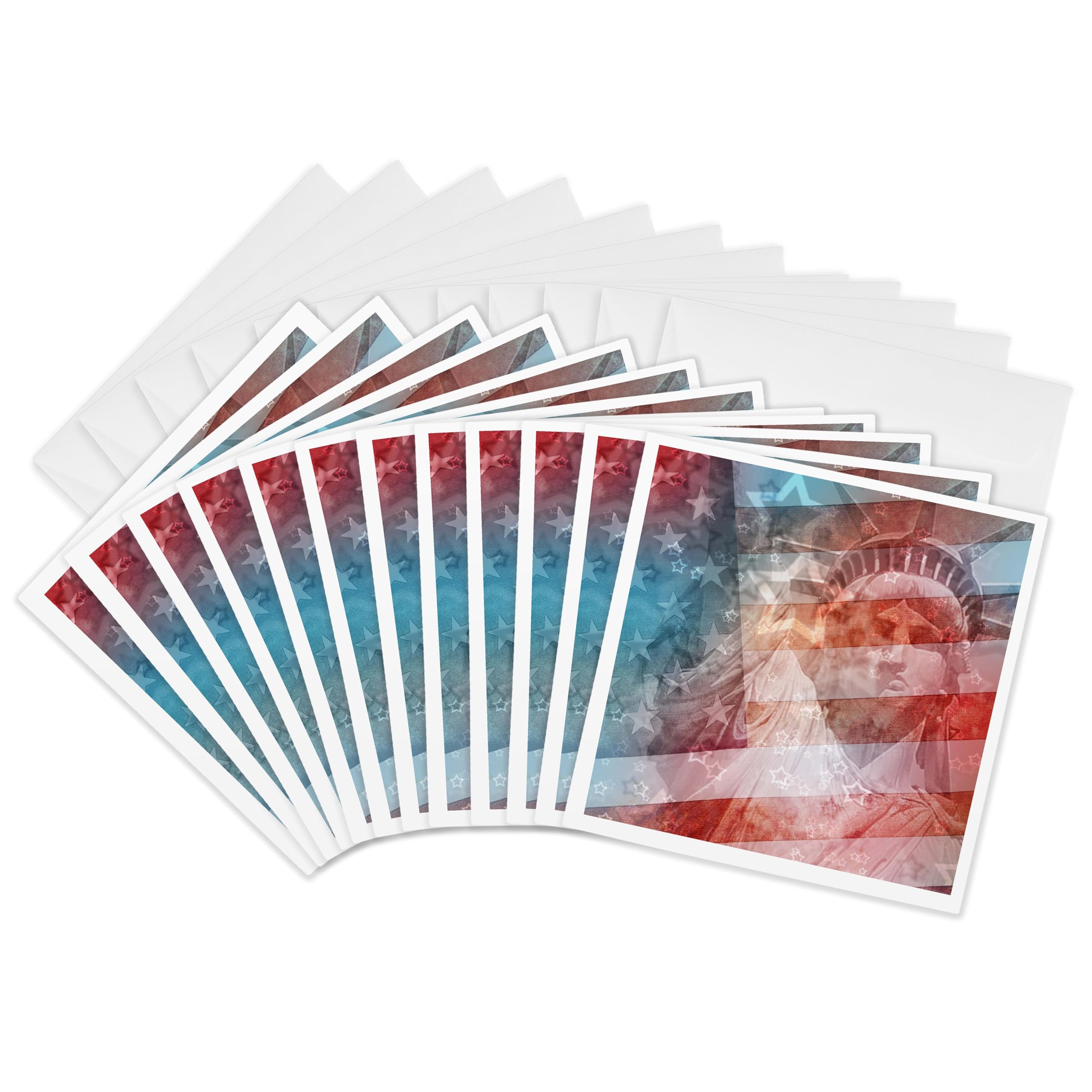 3Drose Patriotic Lady Liberty Digital Collage Features The Statue of Liberty and American Flag - Greeting Cards, 6 by 6-inches, Set of 12 (gc_19439_2)