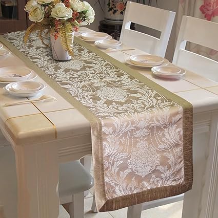 Lushomes Polyester Silver Pattern Jacquard Table Runner, 16x72 Inches