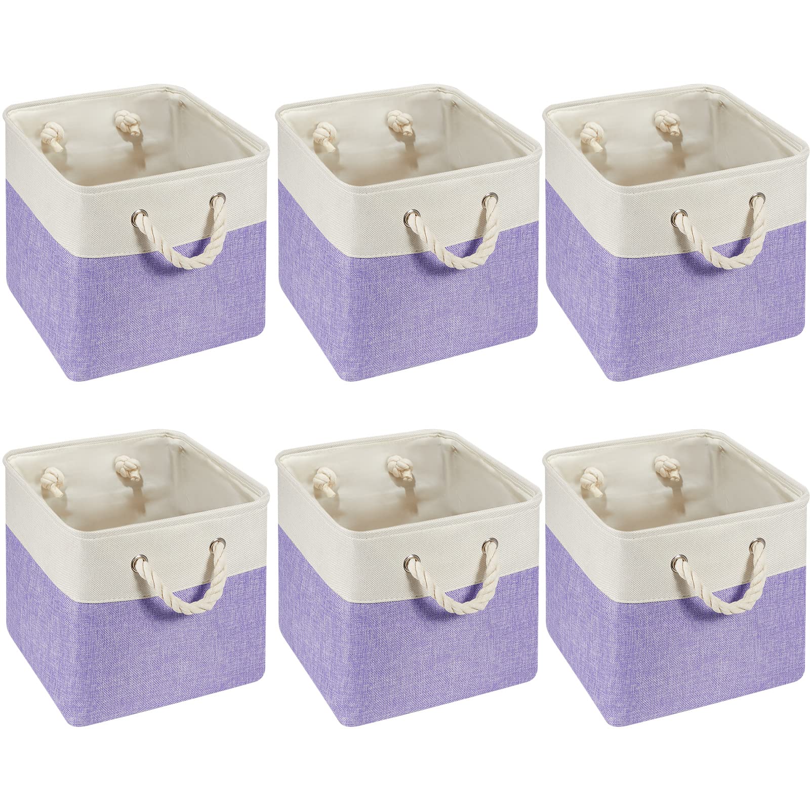 Photo 1 of 6 Pcs 13 x 13 Inch Cube Storage Bins Fabric Storage Organizer Bins Foldable Cube Baskets with Sturdy Carry Handles Wicker Baskets for Home (Purple)
