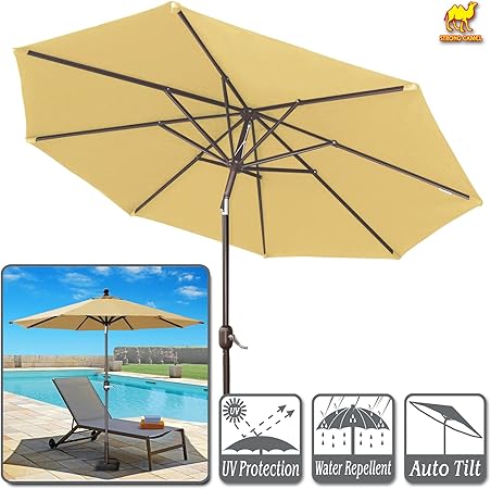 Amazon Com Strong Camel 9 Ft Aluminum Patio Umbrella With Auto Tilt And Crank With Polyester Cover Alu 8 Ribs Outdoor Table Garden Outdoor
