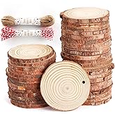 50Pcs Wood Slices 2.4"-2.8" Unfinished Wood Rounds with Pre-drilled Hole and 66Feet Twine String, Natural Wood for Crafts for Home Decor Painting DIY Christmas Ornaments Party Wedding Decor