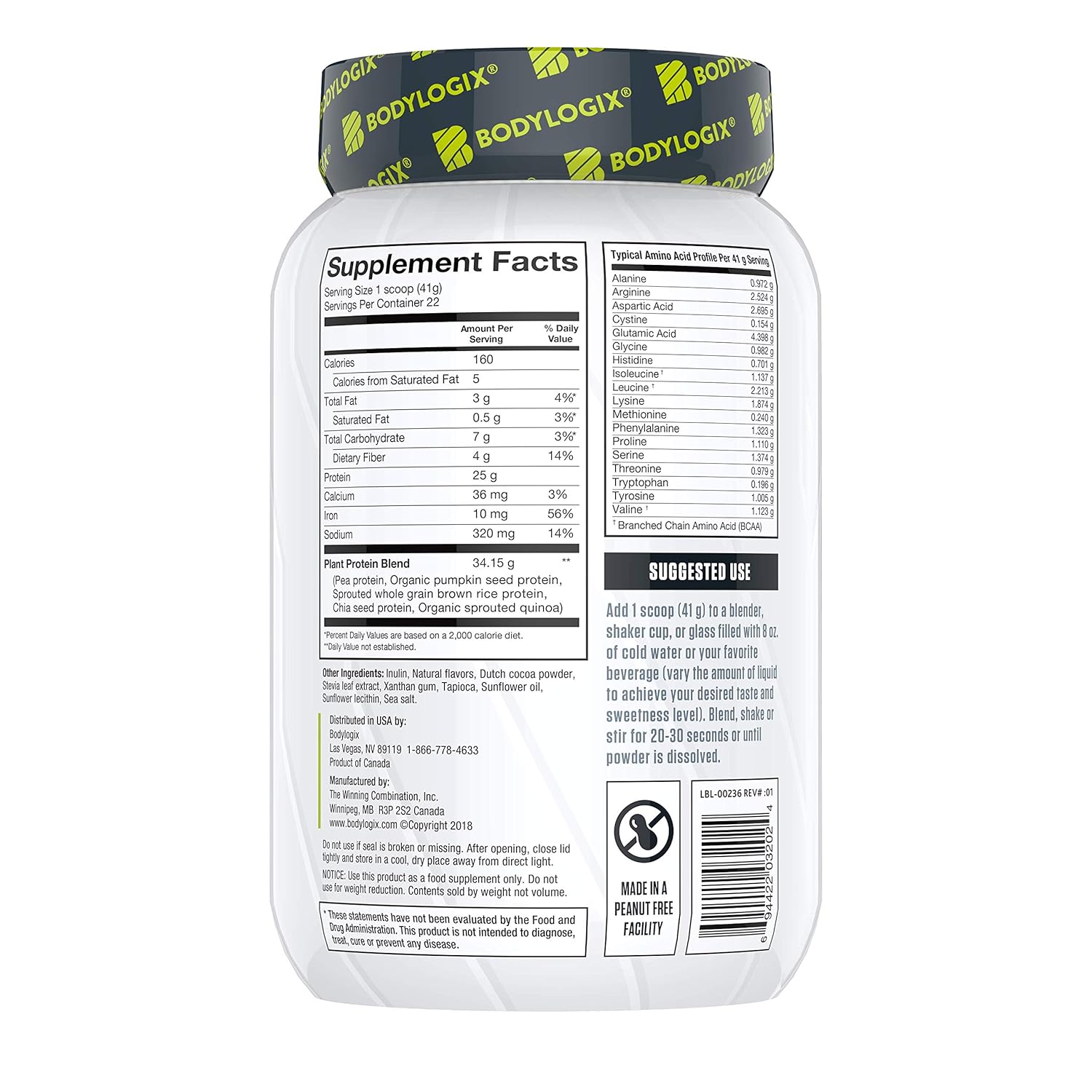 Bodylogix Vegan Protein Powder, NSF Certified, Decadent Chocolate, 2