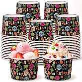 Sabary 60 Pcs Day of The Dead Paper Bowls 9 oz Skull Disposable Dessert Cup | Dia De Los Muertos Ice Cream Cups, Mexican Disposable Dessert Bowls, Snack Cups for Mexican Halloween Party Hot Cold Drinking