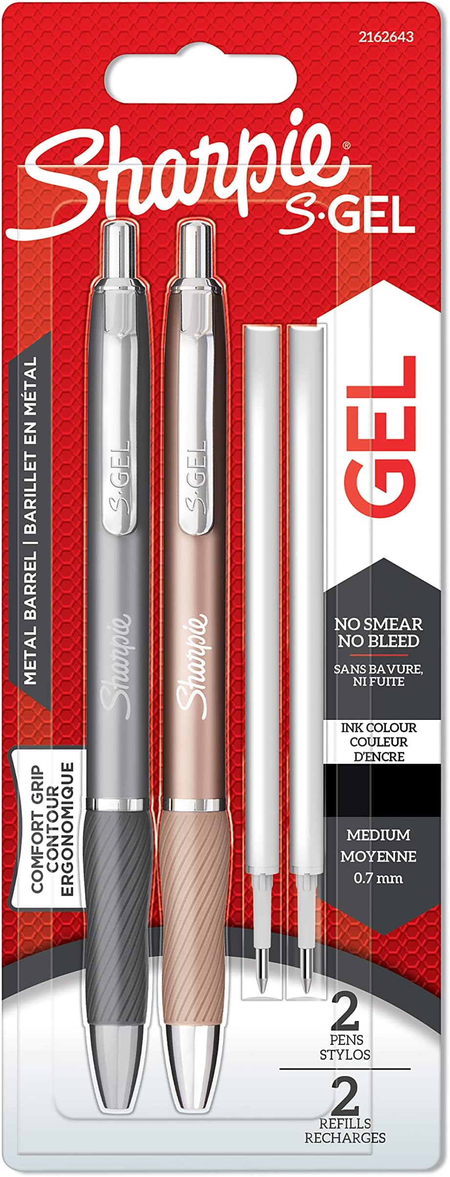 Sharpie S-Gel Metal Gel Pens Medium Point 0.7mm Steel Grey Rose Gold 2 Pens