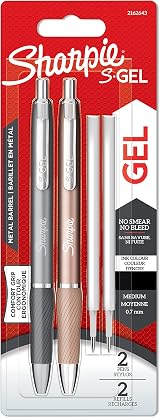 Sharpie S-Gel Metal Gel Pens Medium Point 0.7mm Steel Grey Rose Gold 2 Pens