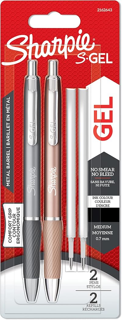 Sharpie S-Gel Metal Gel Pens Medium Point 0.7mm Steel Grey Rose Gold 2 Pens
