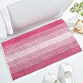 Gibelle Pink Bathroom Rugs, Luxury Chenille Bath Mat, Small Non Slip Shower Rug and Bath Room Floor Mats, Machine Washable, Quick Dry Bathmat, Soft Cozy Plush Rug for Tub, 20" x 32"