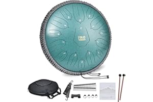 FOUR UNCLES Steel Tongue Drum 15 Notes 14 Inch, Percussion Instrument Handpan Drum C Key with Bag, Music Book and Mallets for Meditation Entertainment Musical Education Concert Yoga (Malachite)