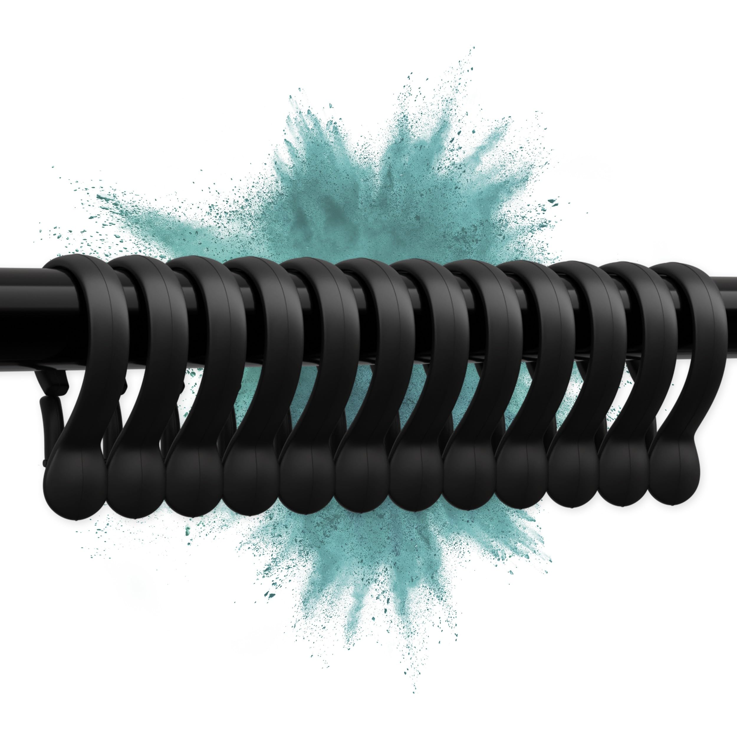 Erica Shower Curtain Rings for Shower Curtain Rods, Black, Pack of 12