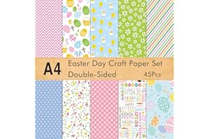 KUUQA 45 Sheets Easter Pattern Paper Set A4 Decorative Paper for Card Making Scrapbook Decoration, Double Side 10 Patterns