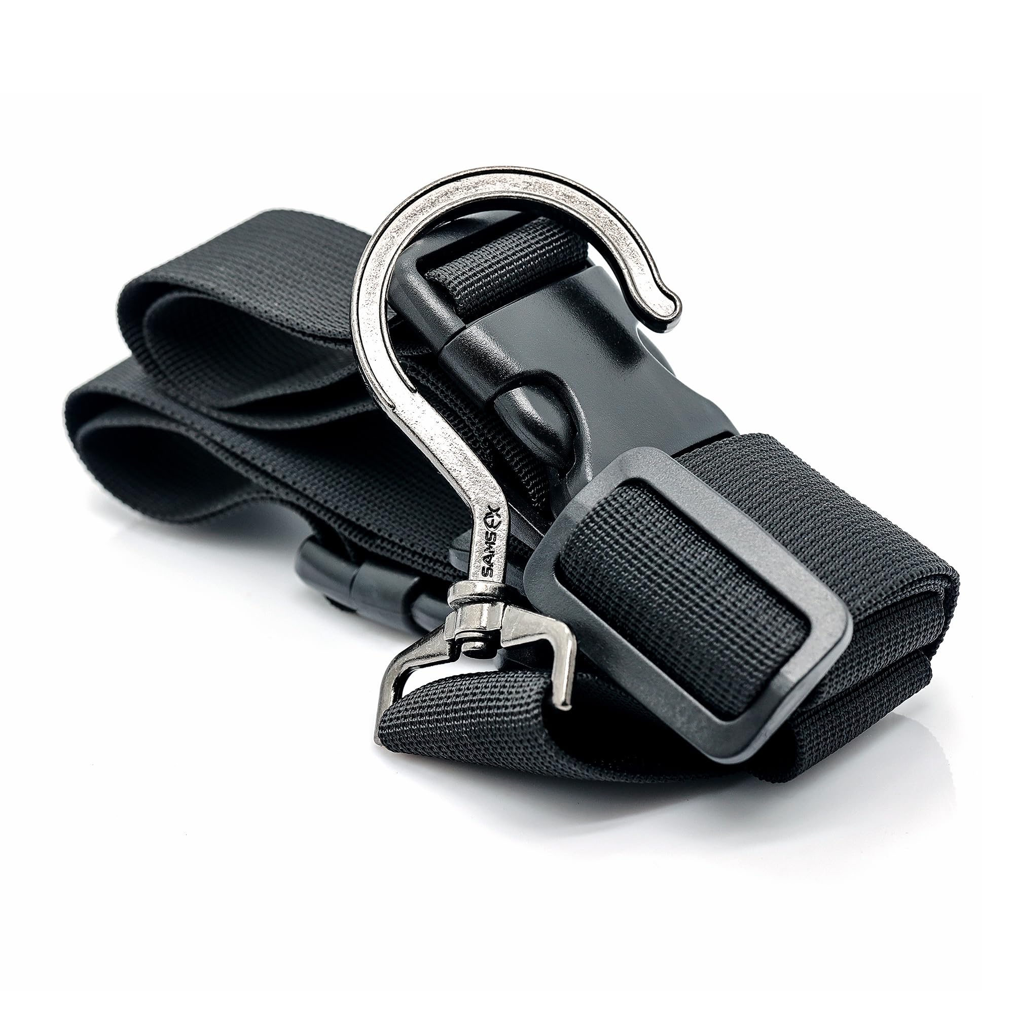 SAMSFX Fishing Wader Boot Hanger Hanging Strap Belt with Metal Hook (Gunmetal Zinc Alloy Hook)