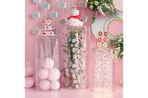 Anmakou Cylinder Stands for Party 3Pcs Large Round Cylinder Tables for Parties Pedestal Display Plinth Pillars Dessert Table for Wedding Party Art Decor 15.7*35.4"(L),14.2*29.5"(M),13*23.6"(S)