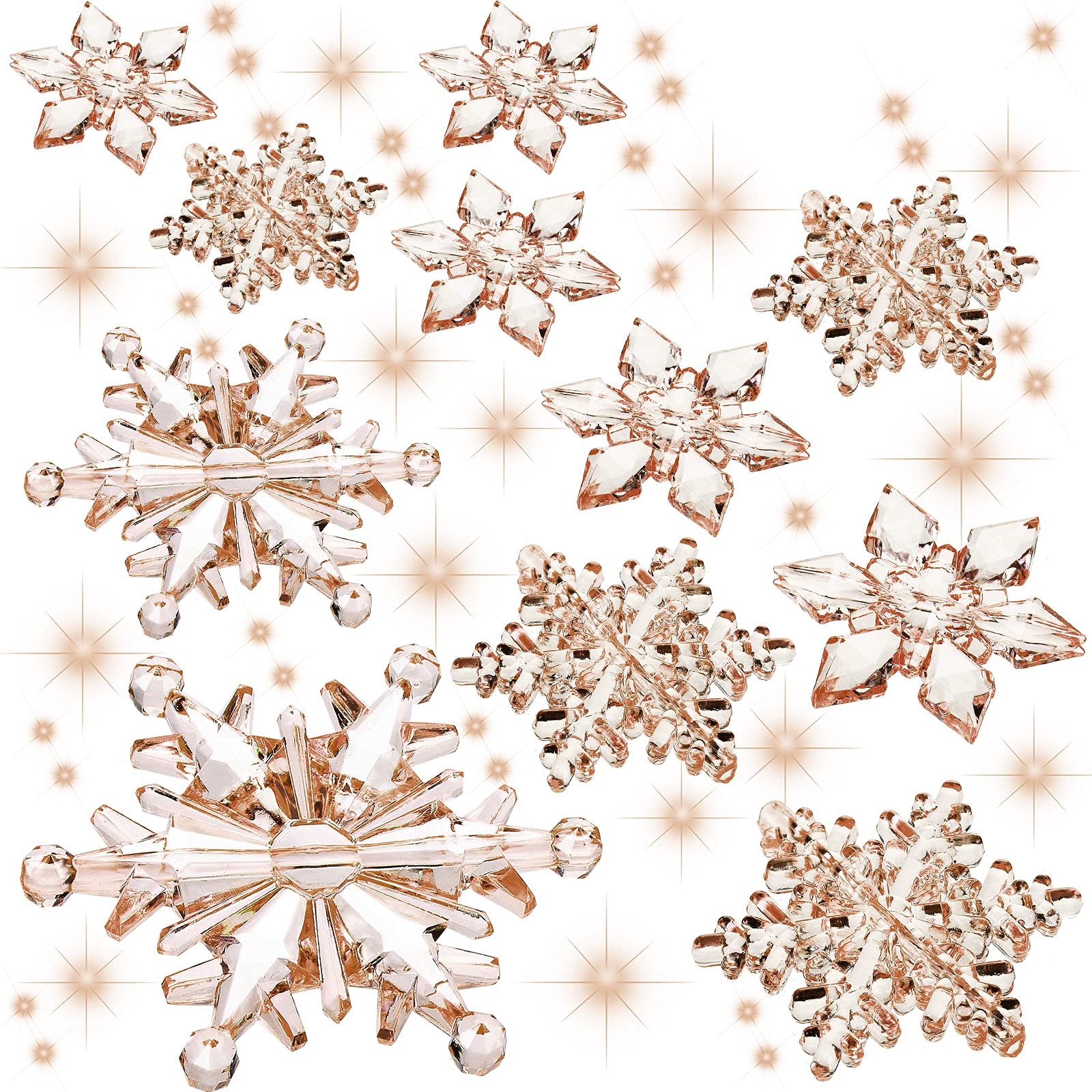45 Pieces Crystal Snowflake Ornaments Clear Acrylic Snowflake Christmas Xmas Tree Hanging Pendants for Winter Theme Party Favors Supplies (Champagne)