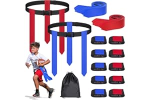 BORNEW Flag Football Set - 8/10/14 Player Adjustable Belts with Flags, Storage Bag, for Youth and Adults Capture Flag Training