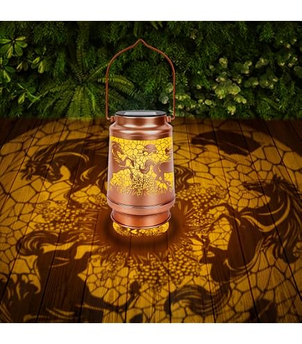 Vintage Solar Lantern Outdoor – Waterproof Hanging Light With HD Running Horse Pattern, IP44, 6-8 Hrs Charge, Perfect Gift For Mom Or Patio Decor