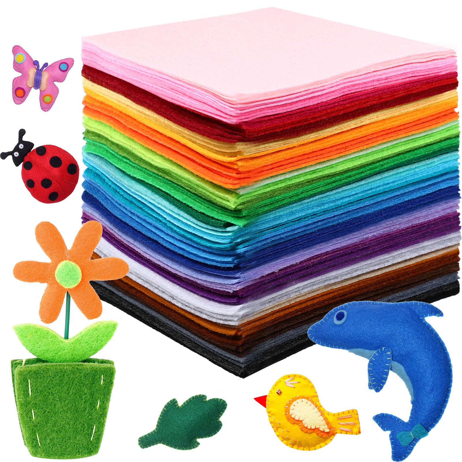 Reginary 120 Pcs 8 x 8 Inch Felt Sheets for Craft Valentine's Day Felt Squares Assorted Color for St Patrick's Day DIY Sewing School Kids Patchwork Party Decor, 40 Colors