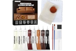 CARLOX Leather Repair Kit for Car Seats, Furniture and Couch, Vinyl Repair Kit with 3-Step Reinforcement, Easy Instructions to Fix Tears, Holes, Scratches & Peeling, Customizable Colors for Glossy Leather