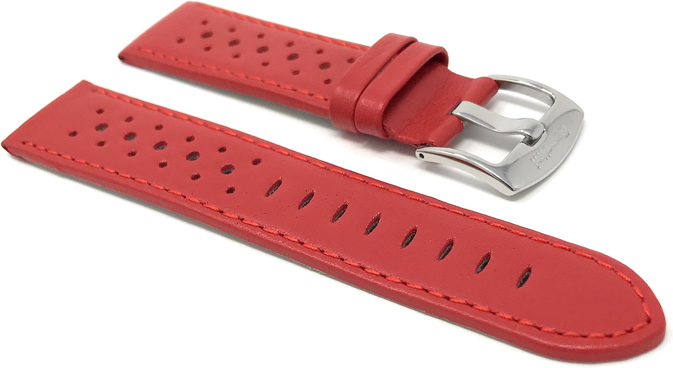 Bandini Mens Leather Watch Band Strap, Vented, Racer, GT Rally, Stainless Steel Buckle, 10 Colors - 18mm, 20mm, 22mm, 24mm (Many Sizes Also Come in Extra Long XL)