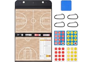 WISYOK Leather Covered Magnetic Basketball Lineup Board, Foldable and Portable Clipboard for Coaches with 48 Cards, 2 Markers, 4 Hooks and 1 Organizer Bag