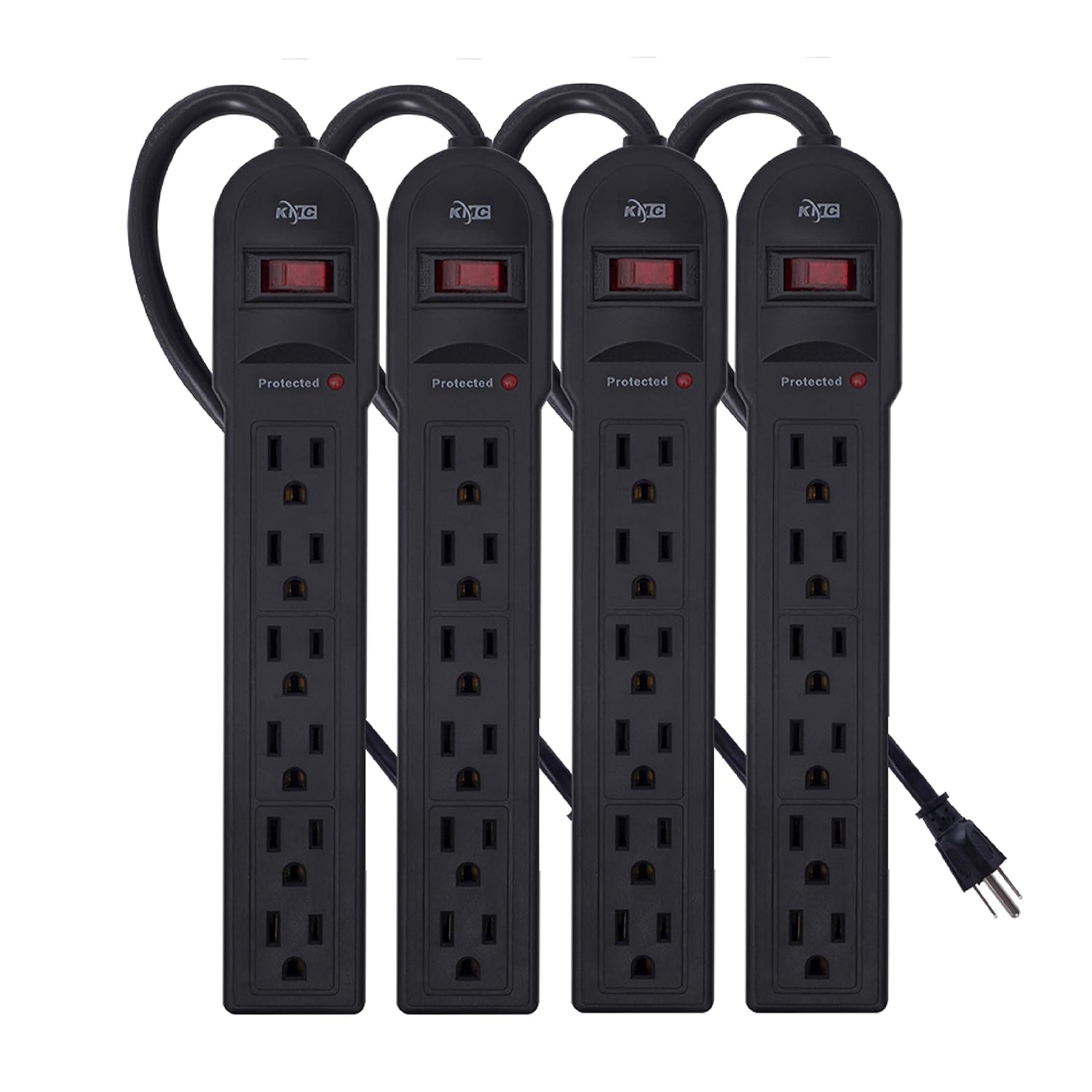 KMC 6-Outlet Surge Protector Power Strip 4-Pack, Overload Protection, 2-Foot Cord, 600 Joule