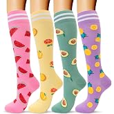fenglaoda Compression Socks Women Men 4 Pairs, Knee High Support Socks for Running, Sports, Travel, Flight, Nurse
