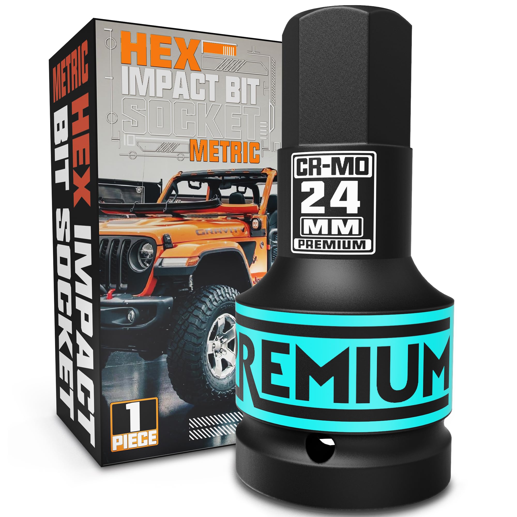 KIRXST 1" Drive Impact Hex Bit Socket, H24 (24 mm) Allen Key Socket, Premium CR-MO Steel Bits, for Car Maintenance