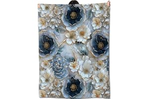 amepay Elegant Floral Blanket,Luxury Blue White Flower Throw Blankets Cozy Lightweight Flannel Throws 50×60 for Couch Sofa Be