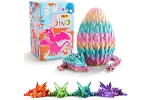 meturebear 3D Printed Dragon, Crystal with a Dragon Egg, 8Inch Fidget Dragon Toy, Articulated Dragon Decor for Home Office Car Desk, Gifts for Kids, Classroom Rewards（Rainbow8inch